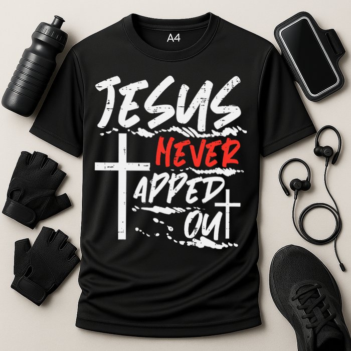 Wrestling Jesus Never Tapped Out Christian Wrestle Cooling Performance Crew T-Shirt