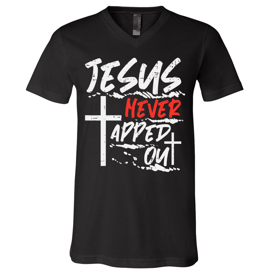 Wrestling Jesus Never Tapped Out Christian Wrestle V-Neck T-Shirt