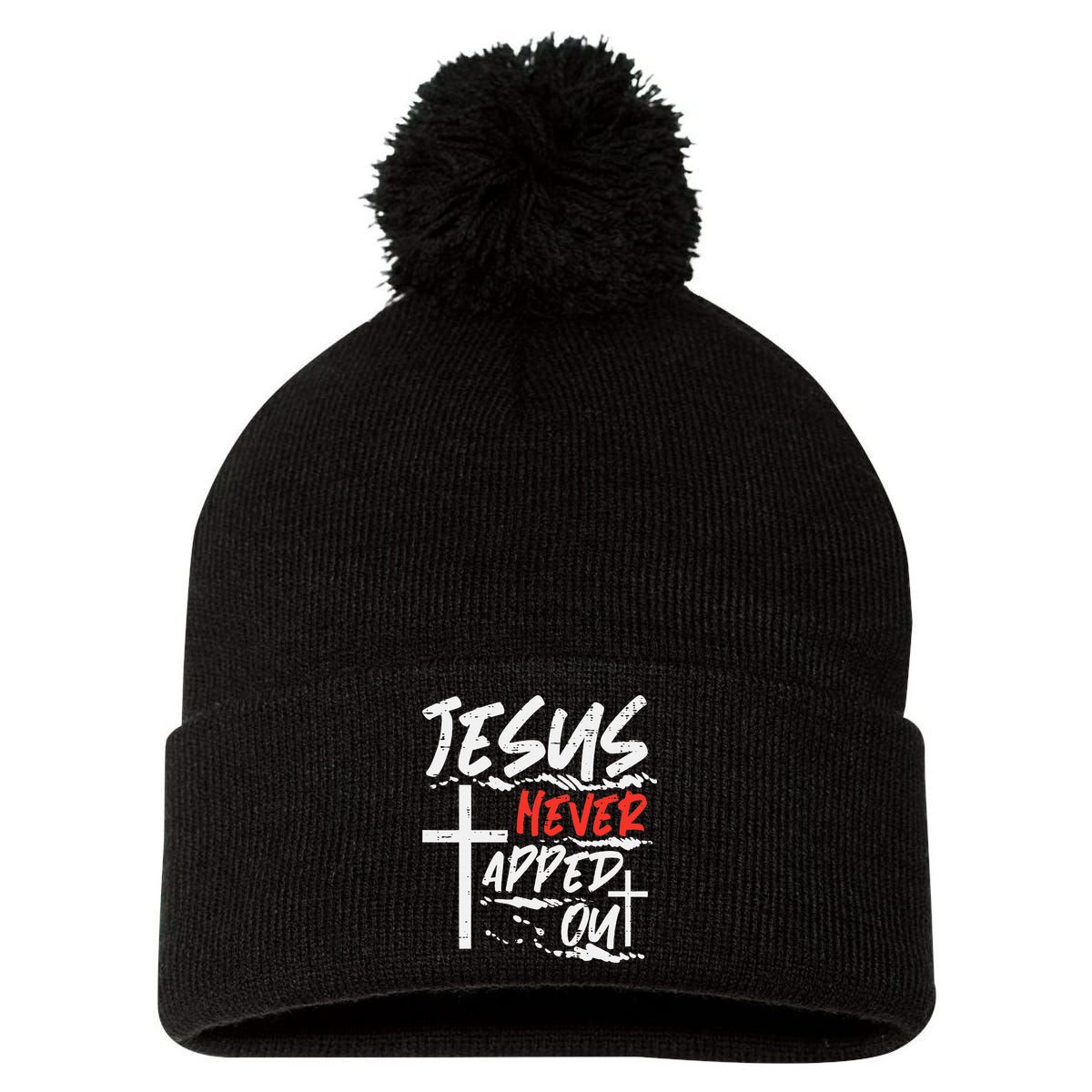 Wrestling Jesus Never Tapped Out Christian Wrestle Pom Pom 12in Knit Beanie
