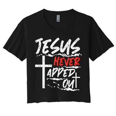 Wrestling Jesus Never Tapped Out Christian Wrestle Women's Crop Top Tee