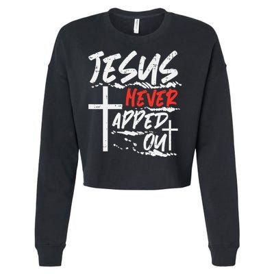 Wrestling Jesus Never Tapped Out Christian Wrestle Cropped Pullover Crew
