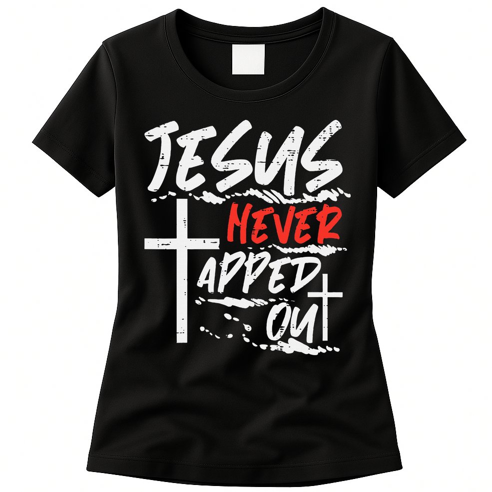 Wrestling Jesus Never Tapped Out Christian Wrestle Womens T-Shirt
