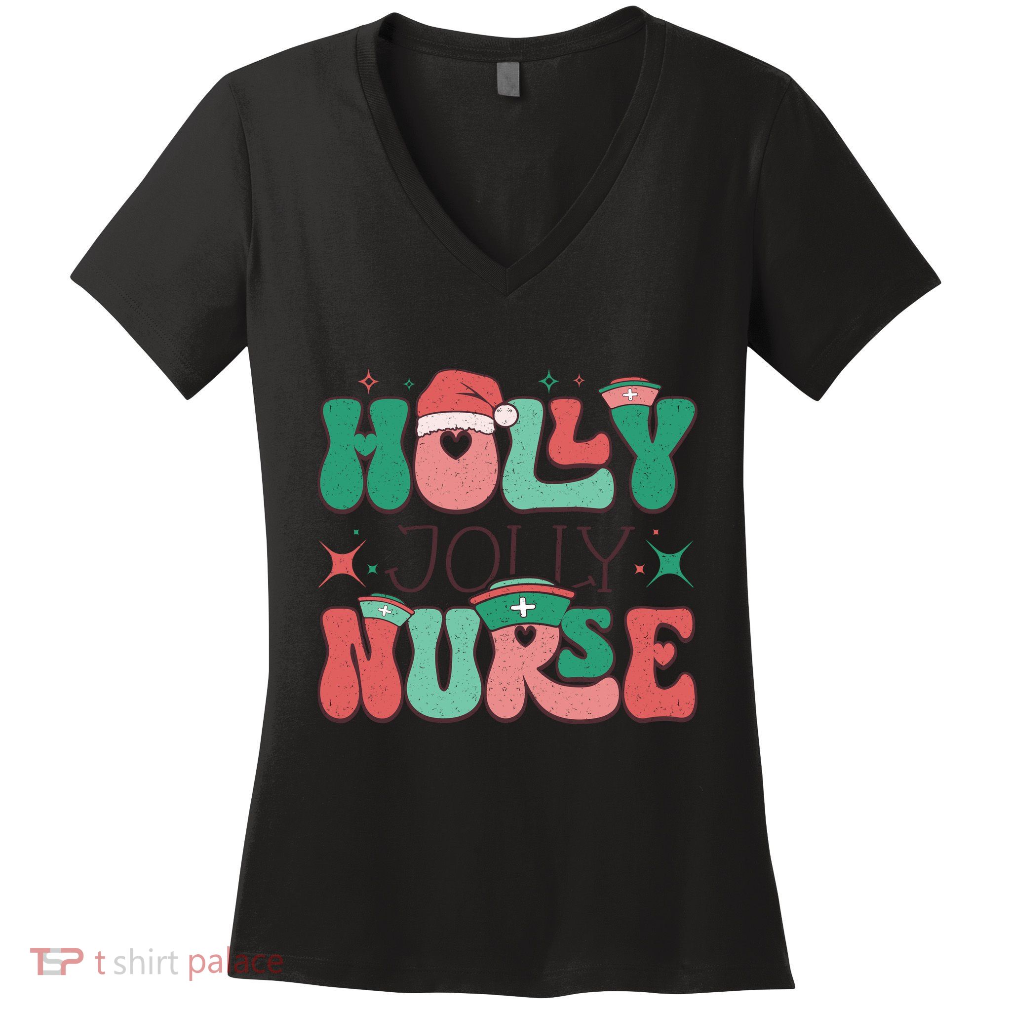 Wolly Jolly Nurse Holiday Graphic Women's V-Neck T-Shirt