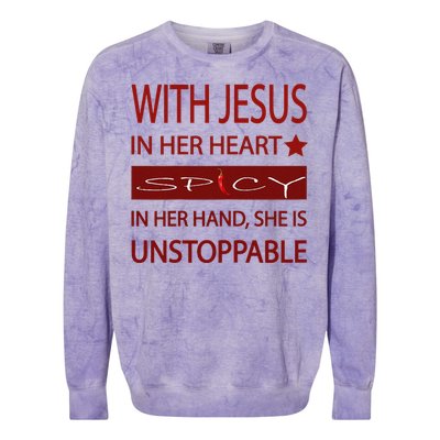 Woman Jesus PepperSpicy Hottie Funny With Chili Pepper Colorblast Crewneck Sweatshirt