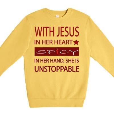 Woman Jesus PepperSpicy Hottie Funny With Chili Pepper Premium Crewneck Sweatshirt