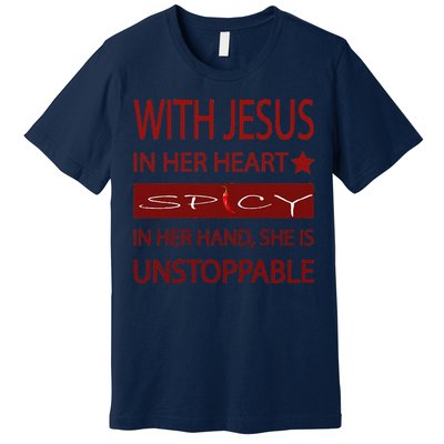 Woman Jesus PepperSpicy Hottie Funny With Chili Pepper Premium T-Shirt