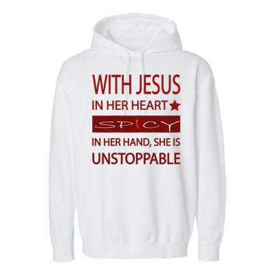 Woman Jesus PepperSpicy Hottie Funny With Chili Pepper Garment-Dyed Fleece Hoodie