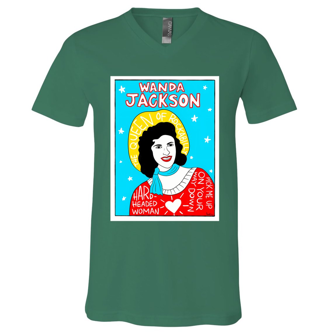 Wanda Jackson Rockabilly Folk Art V-Neck T-Shirt