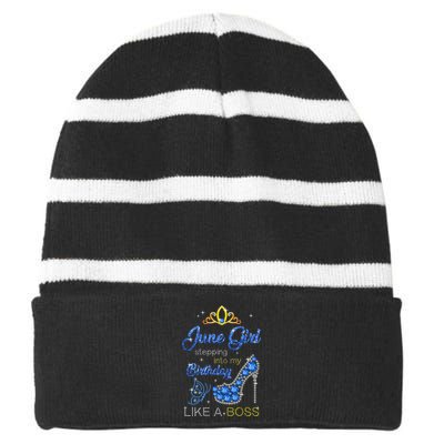 Wo June Stepping Into My Birthday Gift for Gemini Wo Striped Beanie with Solid Band