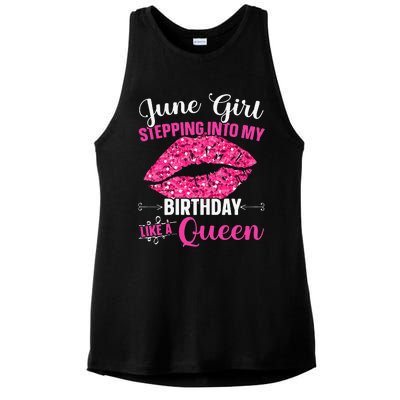 Wo June Stepping Int My Bithday Like A Queen Ladies PosiCharge Tri-Blend Wicking Tank