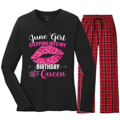 Wo June Stepping Int My Bithday Like A Queen Women's Long Sleeve Flannel Pajama Set 