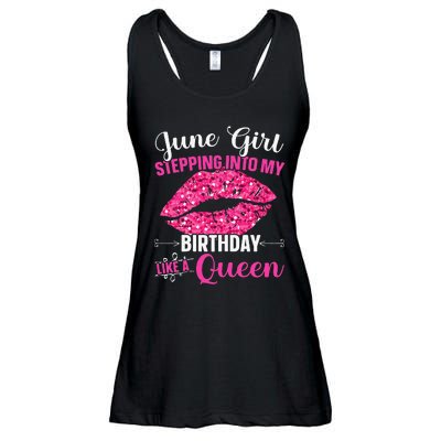 Wo June Stepping Int My Bithday Like A Queen Ladies Essential Flowy Tank