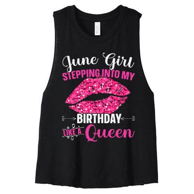 Wo June Stepping Int My Bithday Like A Queen Women's Racerback Cropped Tank