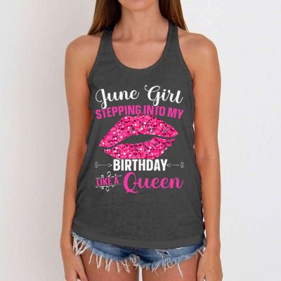 Wo June Stepping Int My Bithday Like A Queen Women's Knotted Racerback Tank