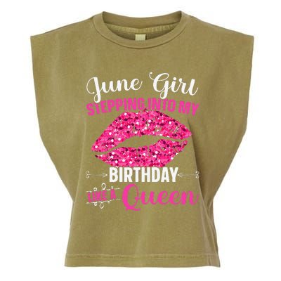 Wo June Stepping Int My Bithday Like A Queen Garment-Dyed Women's Muscle Tee