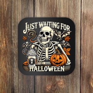 Womenss Just Waiting For Halloween Skeleton Summerween Coaster