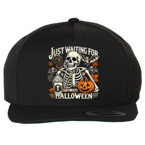 Womenss Just Waiting For Halloween Skeleton Summerween Wool Snapback Cap