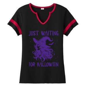 Witch Just Waiting For Halloween 2024 Funny Gift Ladies Halftime Notch Neck Tee