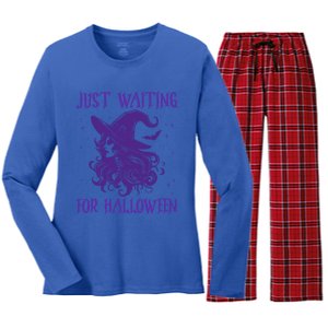 Witch Just Waiting For Halloween 2024 Funny Gift Women's Long Sleeve Flannel Pajama Set 