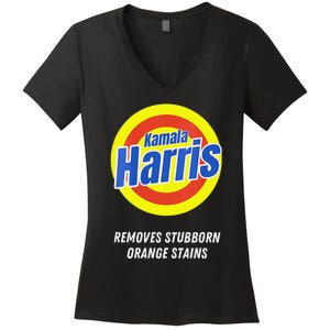 Women Kamala Harris 2024 Removes Stubborn Orange Stains Humorous Gift Women's V-Neck T-Shirt