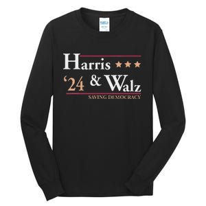 Women Kamala Harris Tim Walz Saving Democracy Election Campaign Gift Tall Long Sleeve T-Shirt