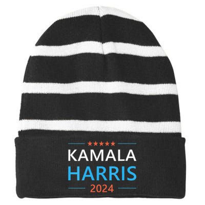 Wo Kamala Harris For President 2024 Striped Beanie with Solid Band