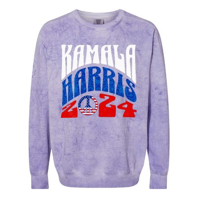 Wo Kamala Harris 2024 Vote Peace Retro Groovy President Women Vneck Colorblast Crewneck Sweatshirt