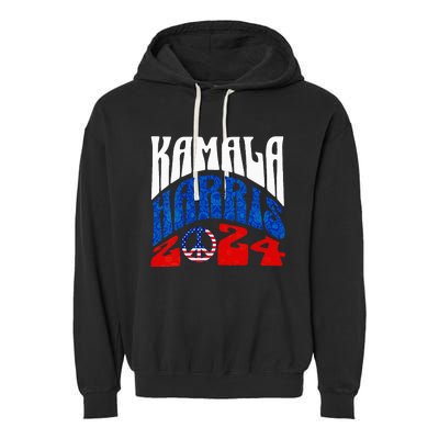 Wo Kamala Harris 2024 Vote Peace Retro Groovy President Women Vneck Garment-Dyed Fleece Hoodie