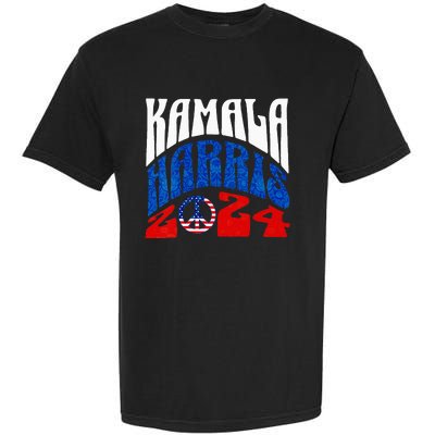 Wo Kamala Harris 2024 Vote Peace Retro Groovy President Women Vneck Garment-Dyed Heavyweight T-Shirt