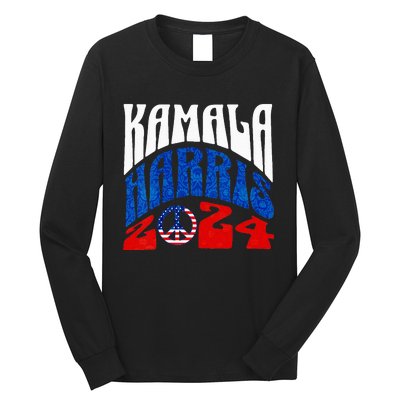 Wo Kamala Harris 2024 Vote Peace Retro Groovy President Women Vneck Long Sleeve Shirt