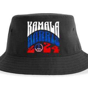 Wo Kamala Harris 2024 Vote Peace Retro Groovy President Women Vneck Sustainable Bucket Hat