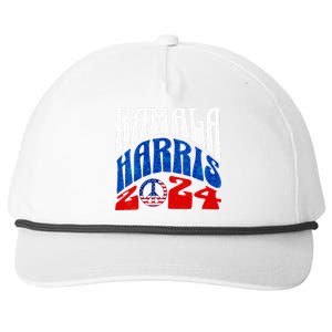 Wo Kamala Harris 2024 Vote Peace Retro Groovy President Women Vneck Snapback Five-Panel Rope Hat