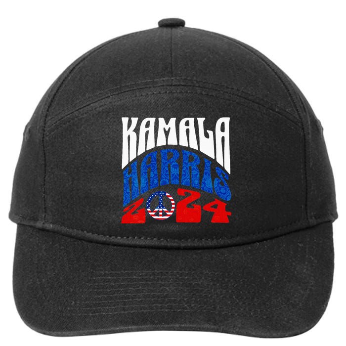 Wo Kamala Harris 2024 Vote Peace Retro Groovy President Women Vneck 7-Panel Snapback Hat