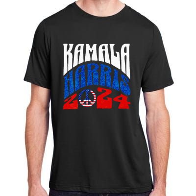 Wo Kamala Harris 2024 Vote Peace Retro Groovy President Women Vneck Adult ChromaSoft Performance T-Shirt