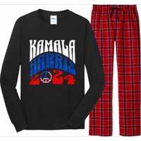 Wo Kamala Harris 2024 Vote Peace Retro Groovy President Women Vneck Long Sleeve Pajama Set