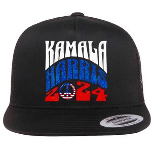 Wo Kamala Harris 2024 Vote Peace Retro Groovy President Women Vneck Flat Bill Trucker Hat