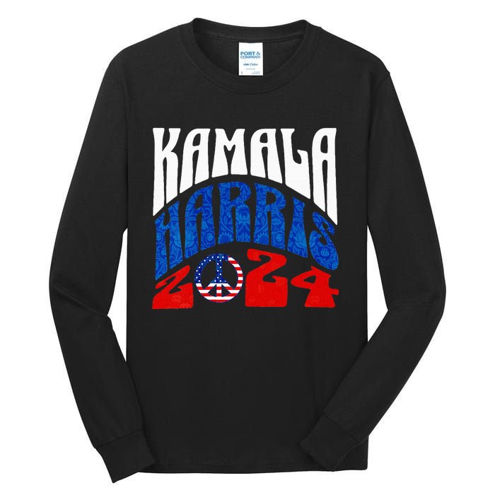 Wo Kamala Harris 2024 Vote Peace Retro Groovy President Women Vneck Tall Long Sleeve T-Shirt