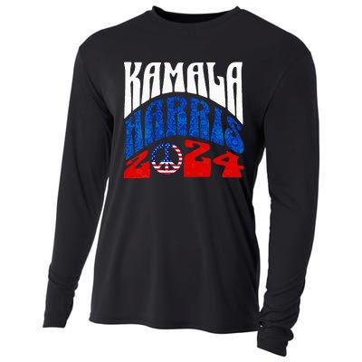 Wo Kamala Harris 2024 Vote Peace Retro Groovy President Women Vneck Cooling Performance Long Sleeve Crew