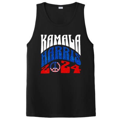 Wo Kamala Harris 2024 Vote Peace Retro Groovy President Women Vneck PosiCharge Competitor Tank