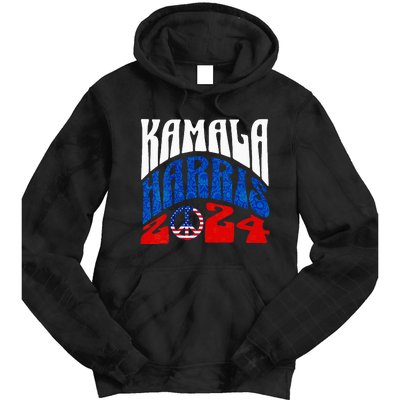 Wo Kamala Harris 2024 Vote Peace Retro Groovy President Women Vneck Tie Dye Hoodie