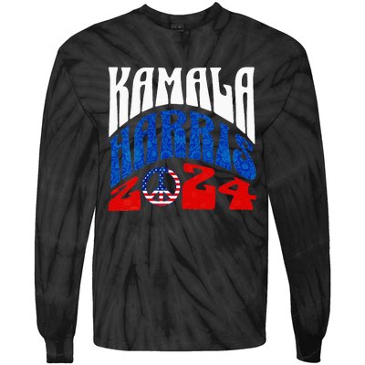 Wo Kamala Harris 2024 Vote Peace Retro Groovy President Women Vneck Tie-Dye Long Sleeve Shirt