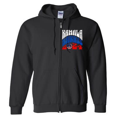 Wo Kamala Harris 2024 Vote Peace Retro Groovy President Women Vneck Full Zip Hoodie