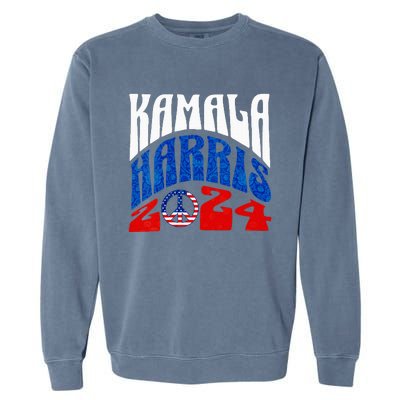 Wo Kamala Harris 2024 Vote Peace Retro Groovy President Women Vneck Garment-Dyed Sweatshirt