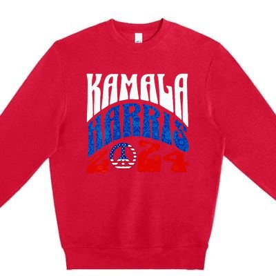 Wo Kamala Harris 2024 Vote Peace Retro Groovy President Women Vneck Premium Crewneck Sweatshirt