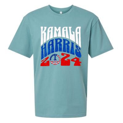 Wo Kamala Harris 2024 Vote Peace Retro Groovy President Women Vneck Sueded Cloud Jersey T-Shirt