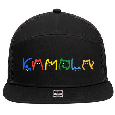 Women Kamala Harris Cat Lettering Kamala Harris President Gift 7 Panel Mesh Trucker Snapback Hat