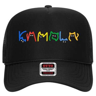 Women Kamala Harris Cat Lettering Kamala Harris President Gift High Crown Mesh Back Trucker Hat