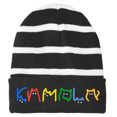 Women Kamala Harris Cat Lettering Kamala Harris President Gift Striped Beanie with Solid Band