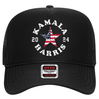 Women Kamala Harris 2024 President American Flag Vote Kamala Gift High Crown Mesh Back Trucker Hat