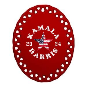 Women Kamala Harris 2024 President American Flag Vote Kamala Gift Ceramic Oval Ornament